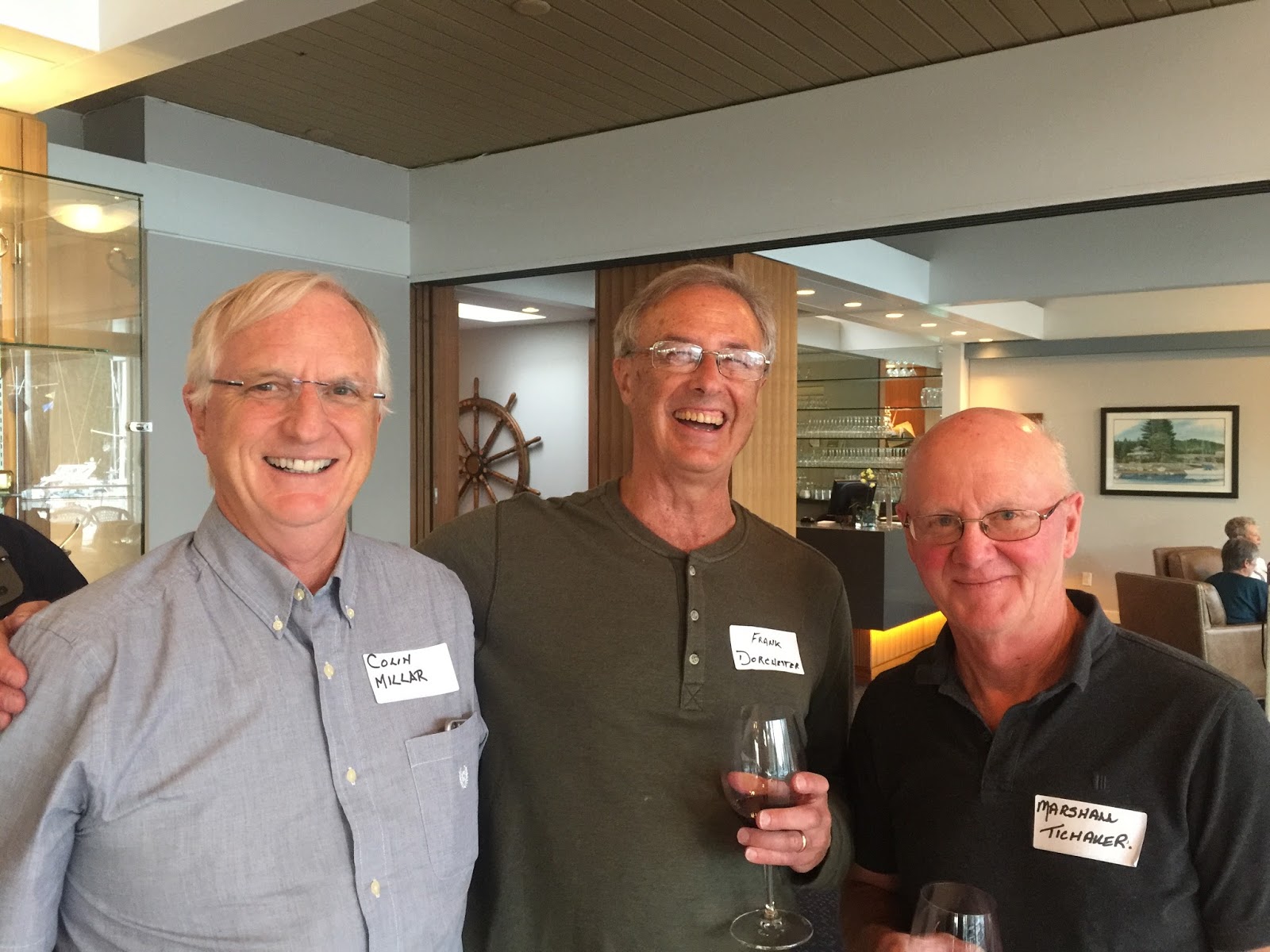 Colin Millar, Frank Dorchester, and Marshall Tichauer at the Class of 1965 a shared 70th birthday